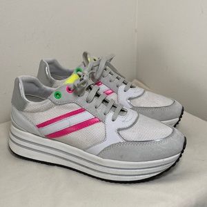 Geox Womens Respira Kency Platform Sneaker Shoes White Fuchsia 9 NEW